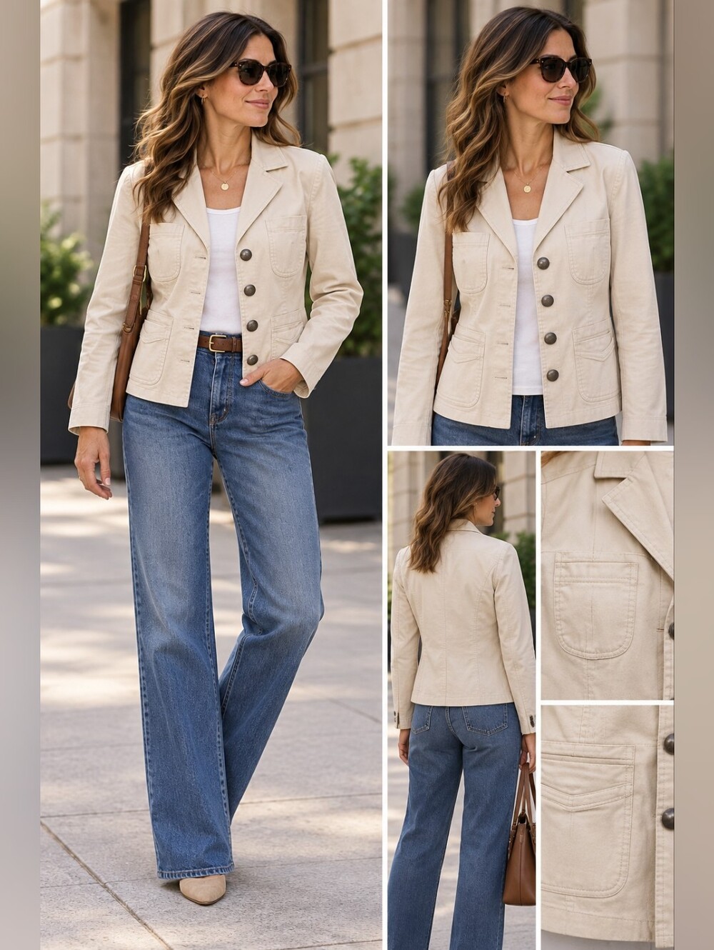 Banana Republic Cream Stretch Cotton Four-Pocket Jacket Size 6